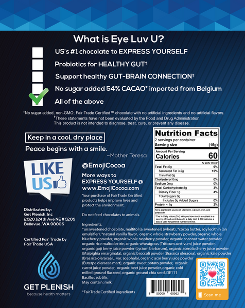 Sugar Free Probiotics Dark Chocolate - Emoji Smile (12 packs)