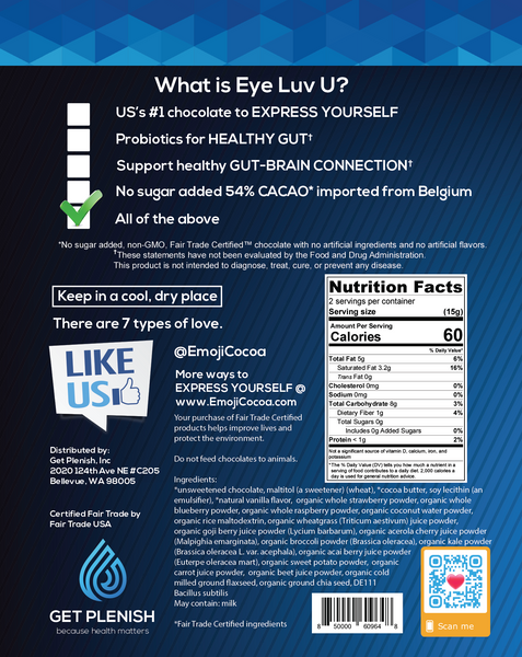 Sugar Free Probiotics Dark Chocolate - Emoji Love (12 packs)