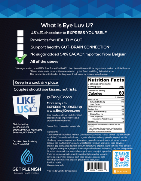 Sugar Free Probiotics Dark Chocolate - Emoji Kiss (12 packs)