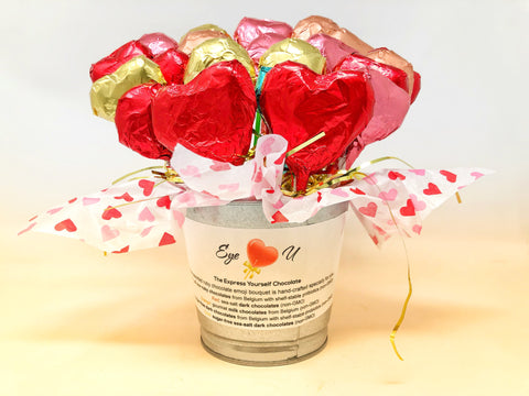 Ruby Chocolates + Assorted Chocolates Flower Bouquet - Hearts + Flowers (24 lollipops)