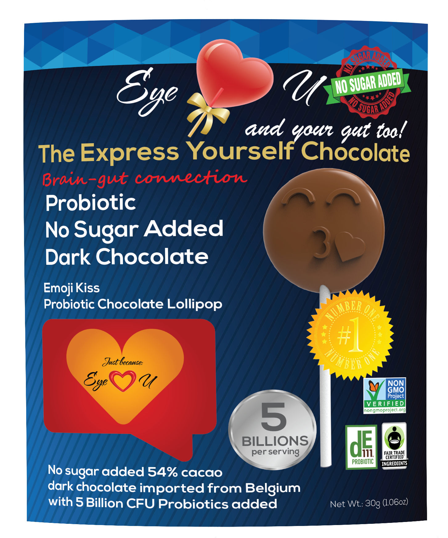 Sugar Free Probiotics Dark Chocolate - Emoji Kiss (12 packs)