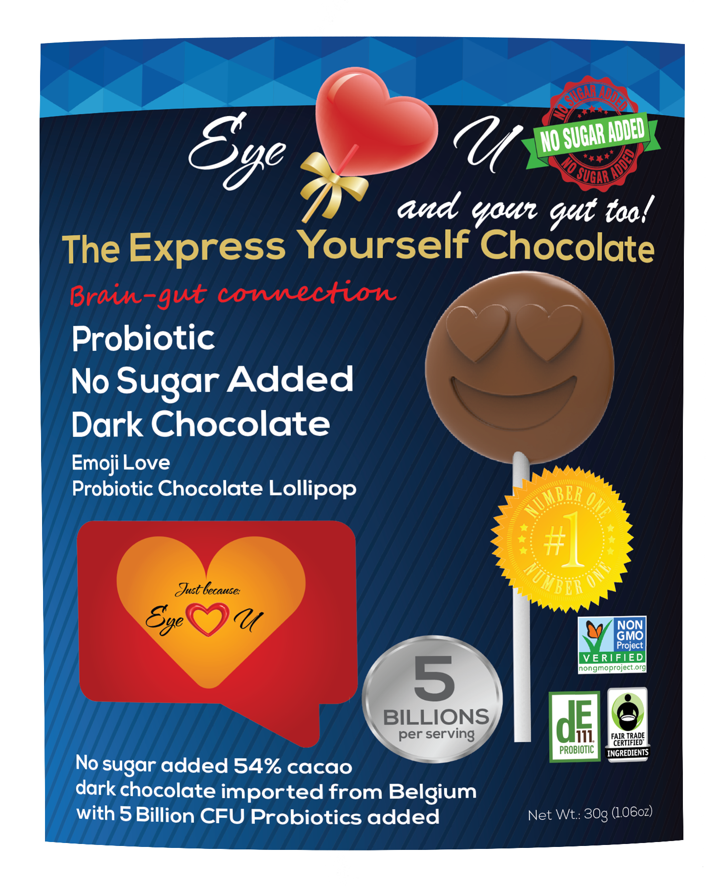 Sugar Free Probiotics Dark Chocolate - Emoji Love (12 packs)
