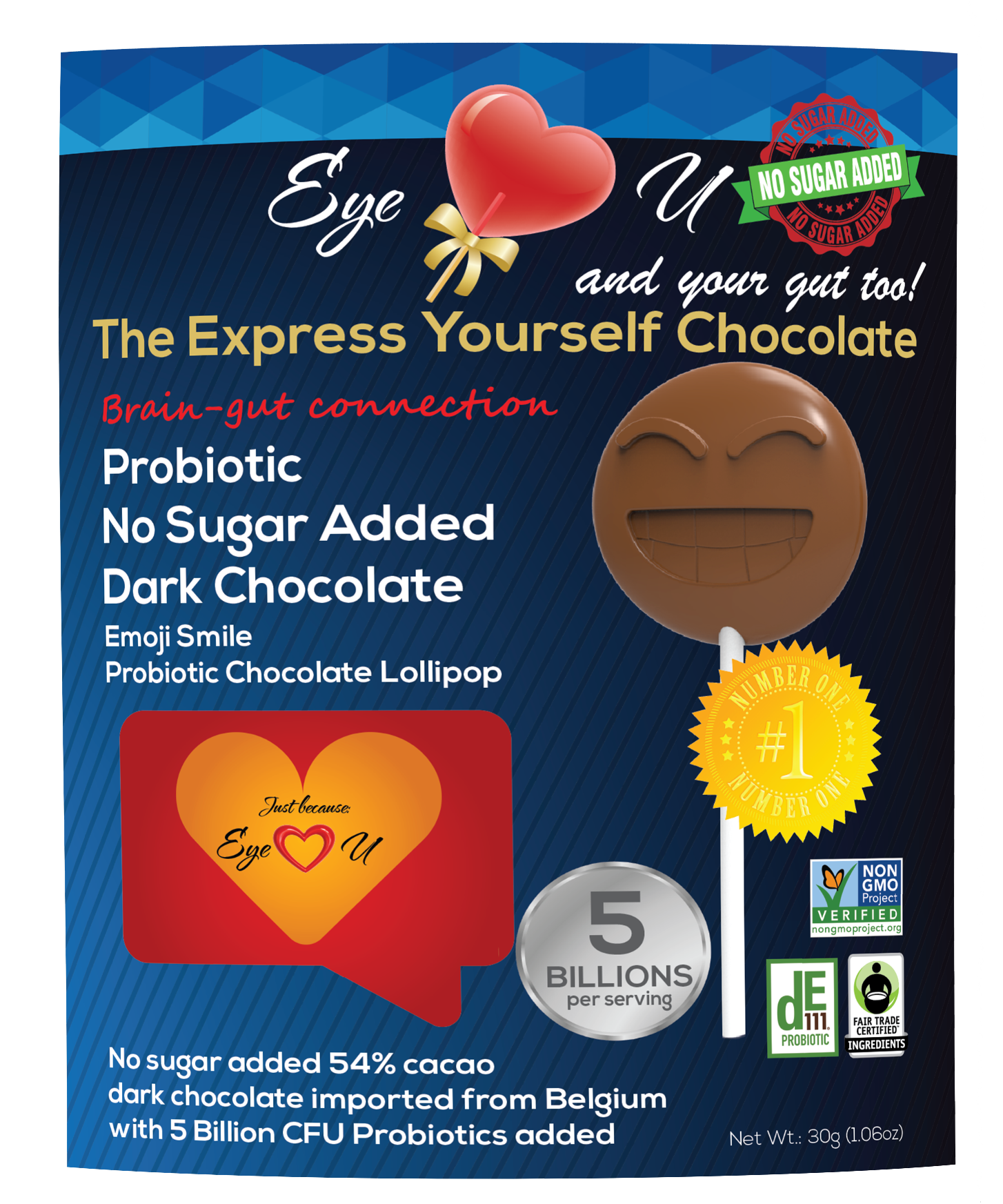 Sugar Free Probiotics Dark Chocolate - Emoji Smile (12 packs)