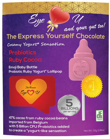 Ruby Chocolate 47.3% Cocoa Probiotics - Emoji Baby Bottle Baby Shower Party Favor (12 packs)