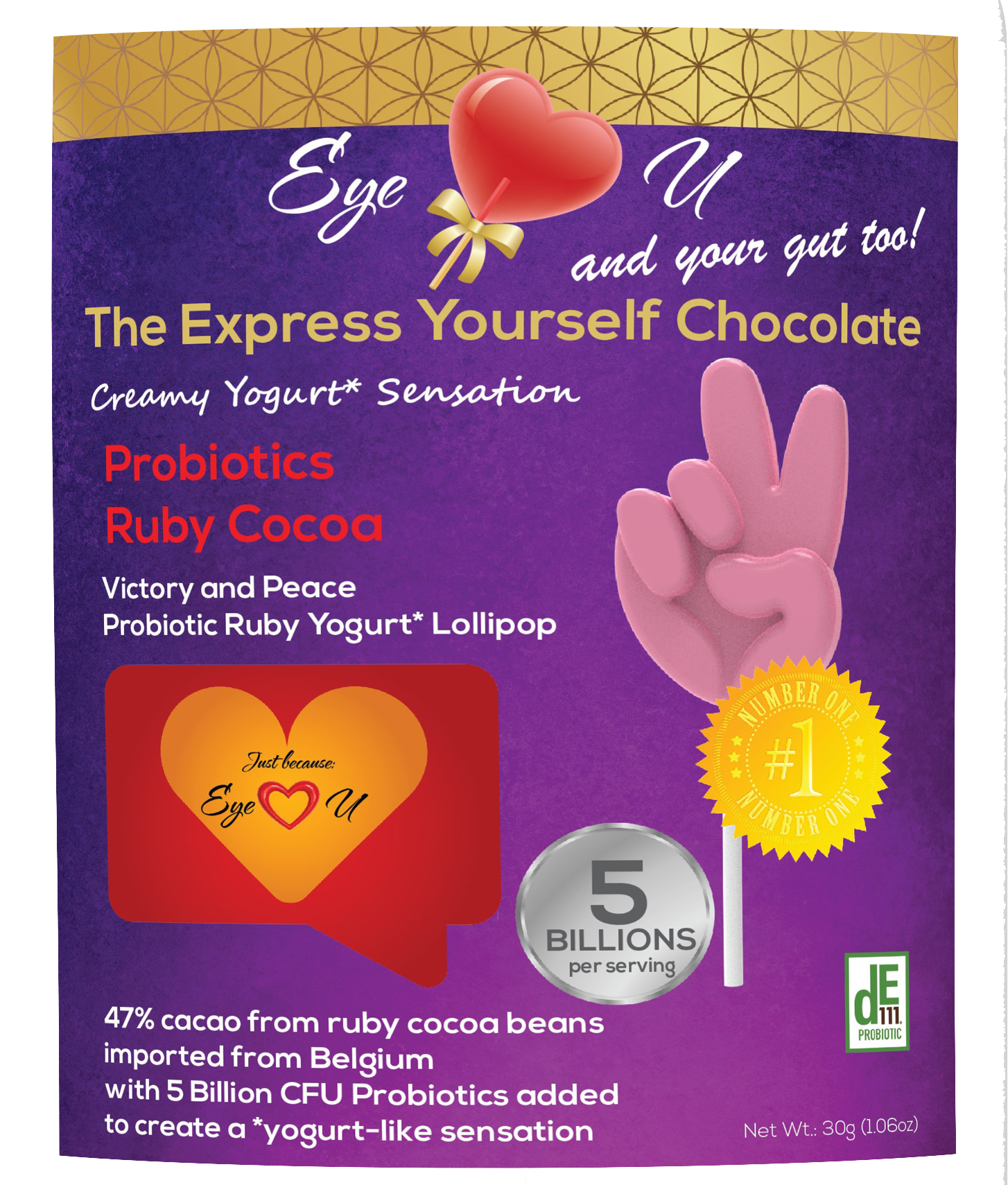 Ruby Chocolate 47.3% Cocoa Probiotics - Victory and Peace (12 packs)
