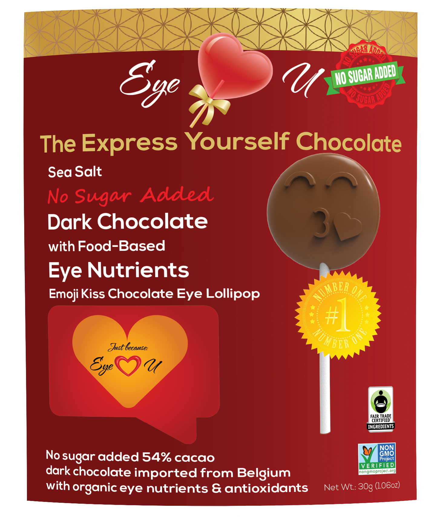 Sugar Free Sea Salt Dark Chocolate -  Emoji Kiss (12 packs)